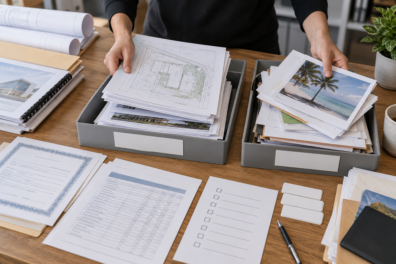 Hands sorting bid records into included and excluded archive sets