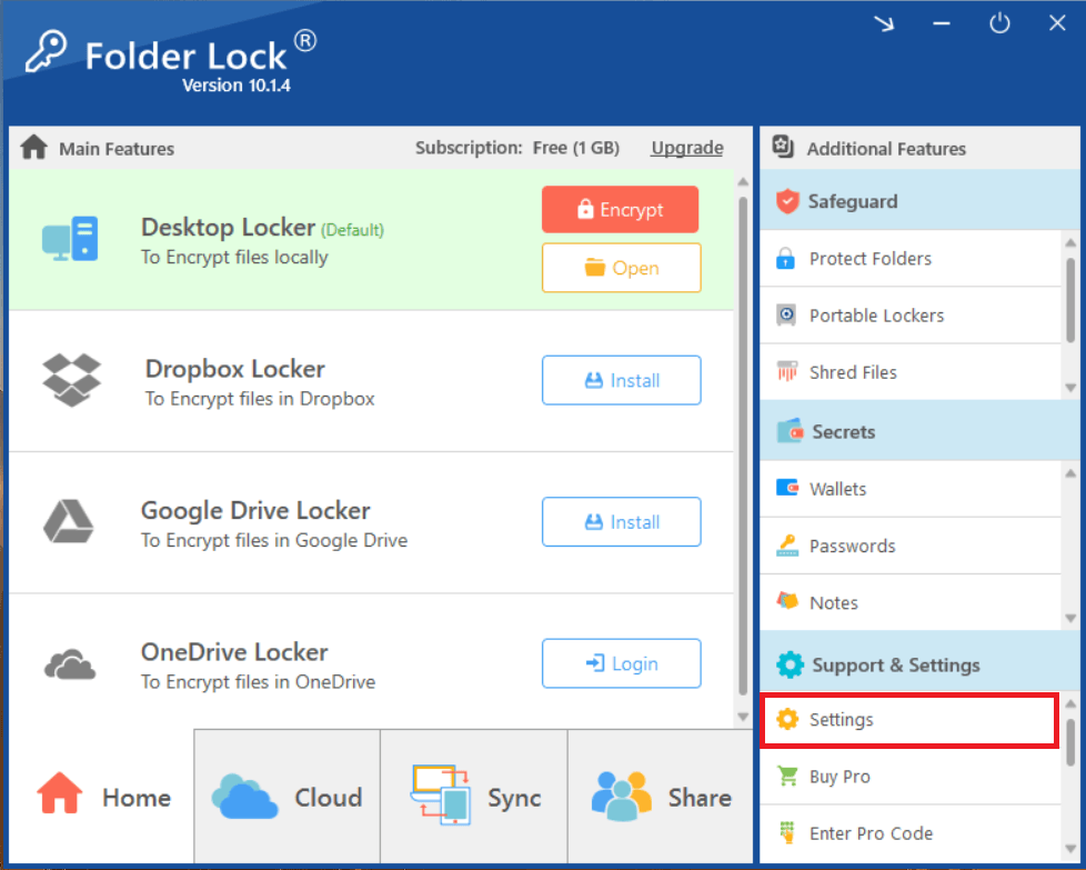 Folder Lock access settings screen