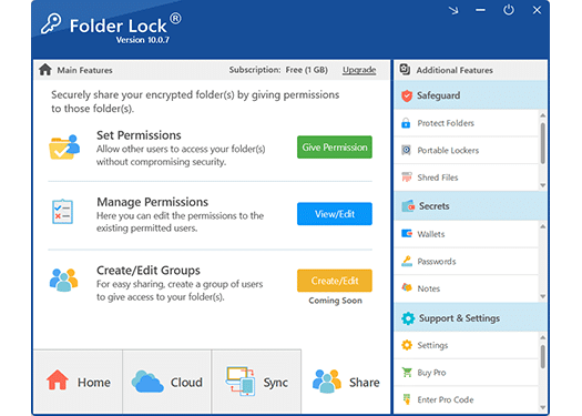 Folder Lock secure-sharing interface