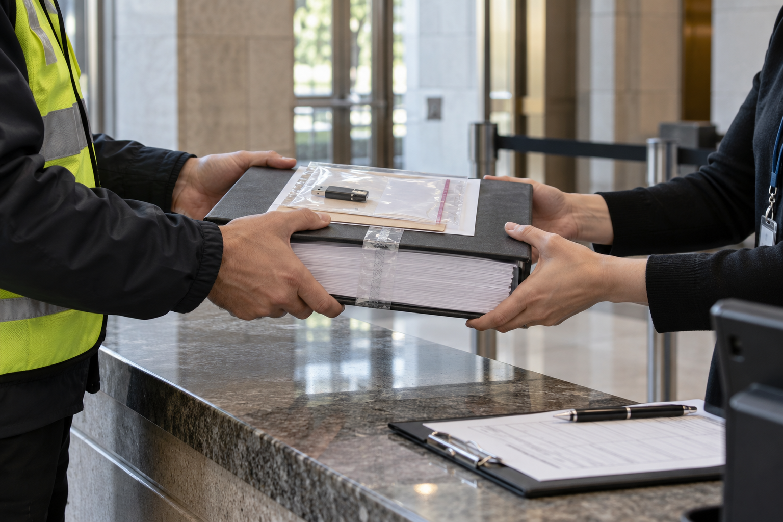 Faceless chain-of-custody handoff of a sealed tender package
